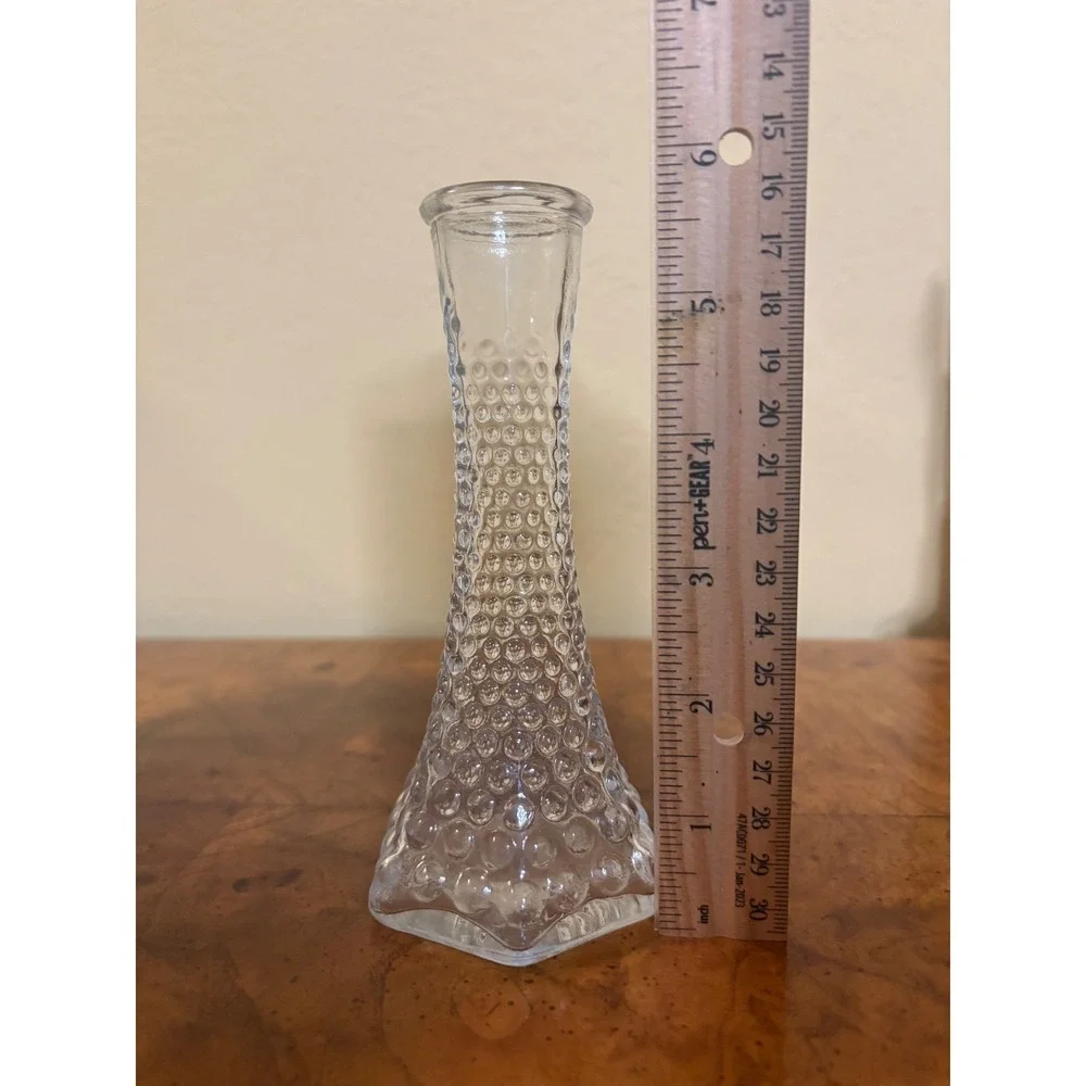 E.O. Brody Clear Glass Hobnail Bud Vase Hexagon Base #175 Vintage Cleveland Ohio